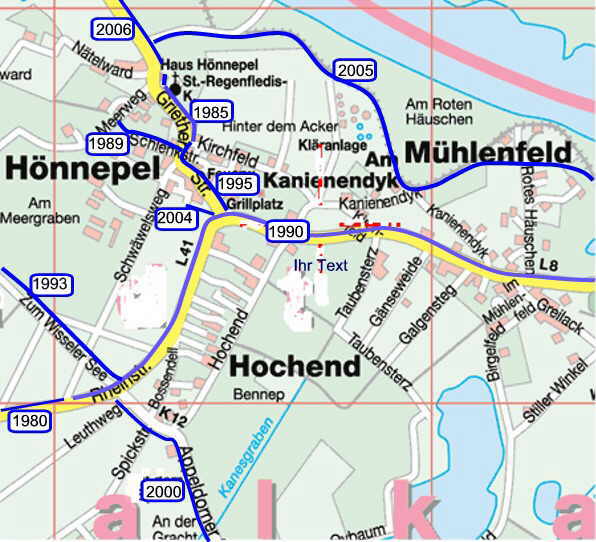 Seit 1980 ausgebautes Radwegenetz in Hnnepel
